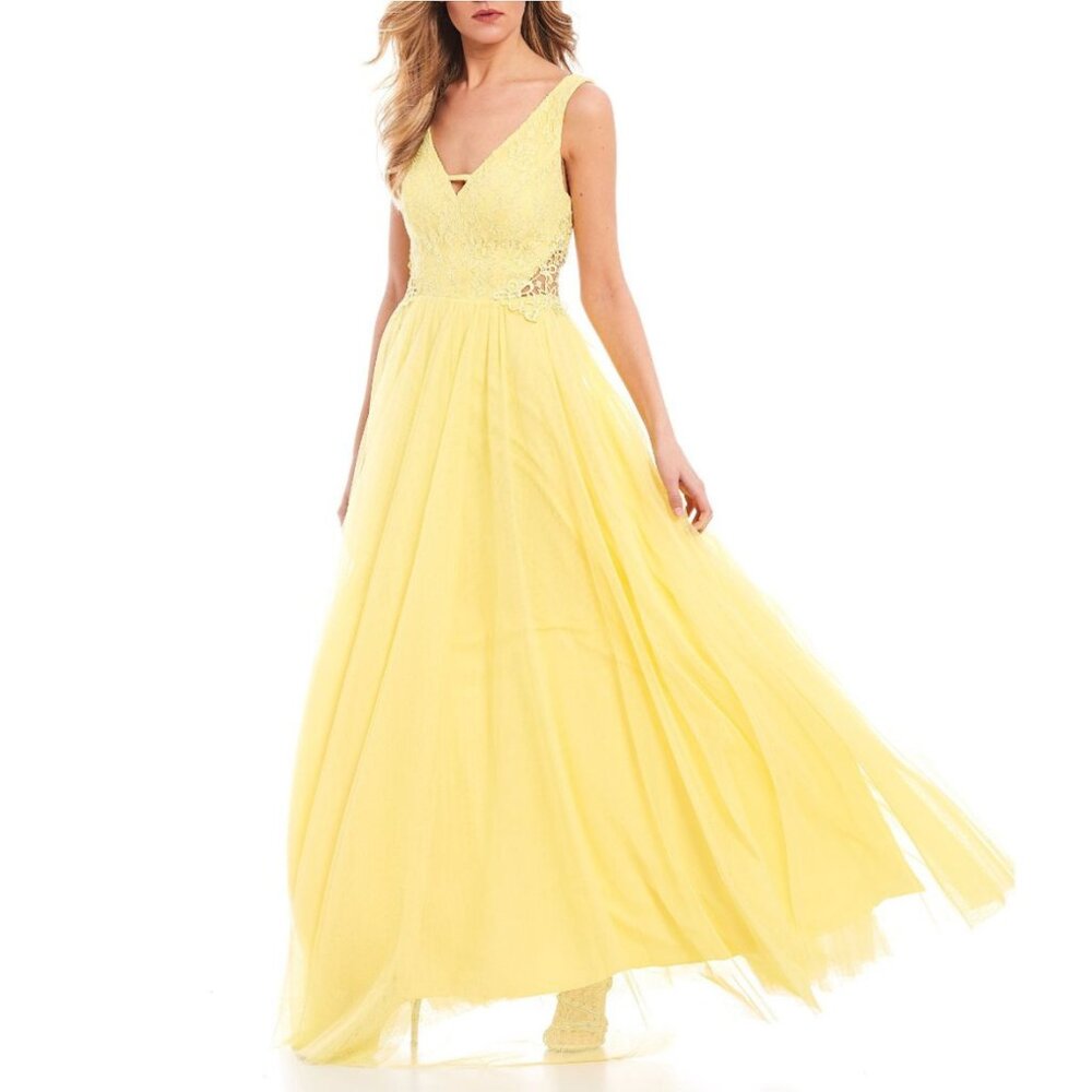 Yellow Lace and Tulle Prom Gown by City Vibe